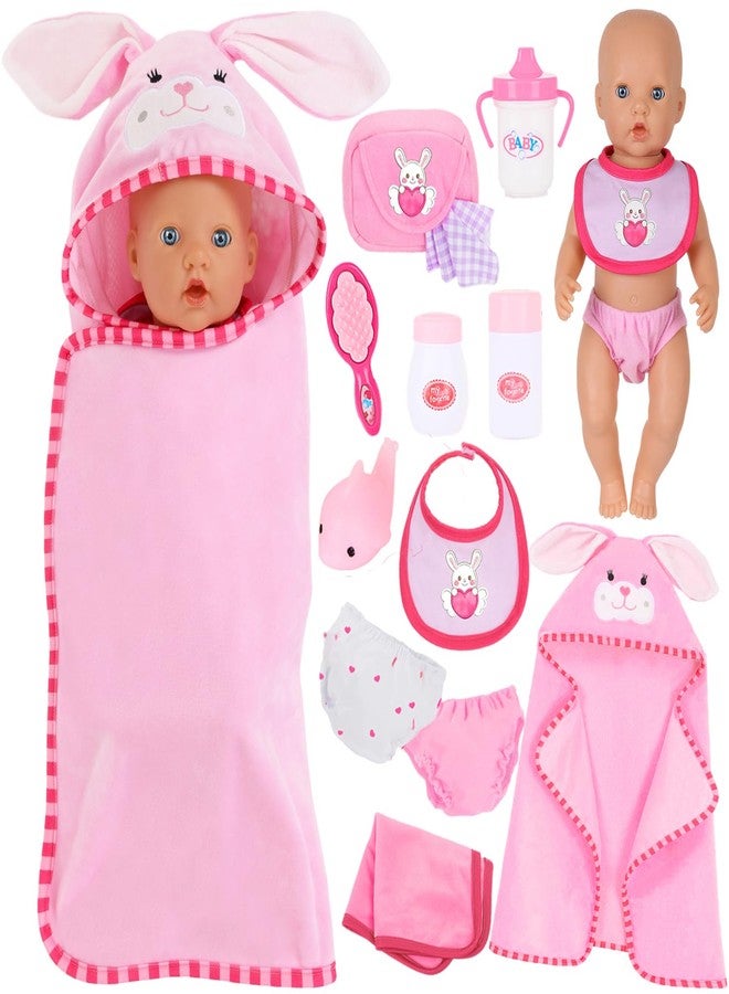 ZITA ELEMENT 16-18" Baby Doll Accessories Set - 12-Piece Pink Rabbit Quilt & Care Kit Changing & Bathtime Playset for Baby Reborn Alive Dolls, Includes Doll Blanket, Diapers, Bottles (Dolls are Not Included - Image 1